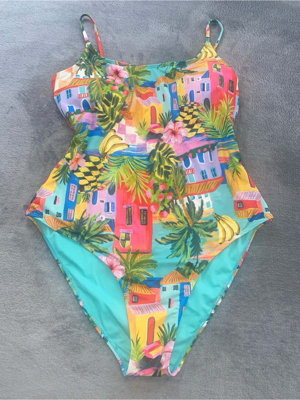 Tropical Island Print One Piece Swimsuit XL NWT